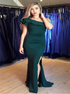 One Shoulder Mermaid Satin Slit Green Prom Dresses LBQ3796